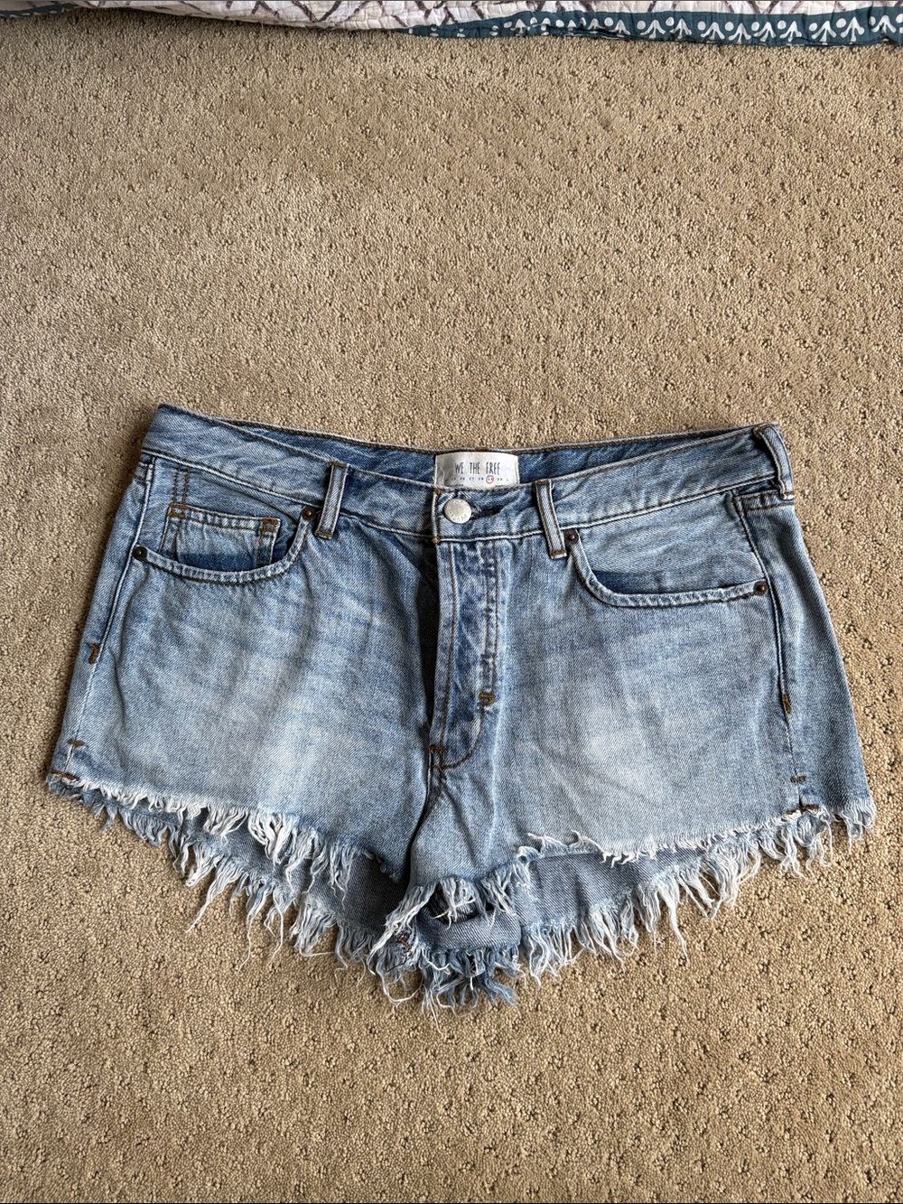 Free People We The Free Relaxed Raw Hem Cut Off Shorts, Ocean Blue, Sz 29
